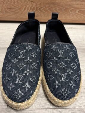 Louis Vuitton Black Monogram Denim Espadrilles with Natural Jute Trim